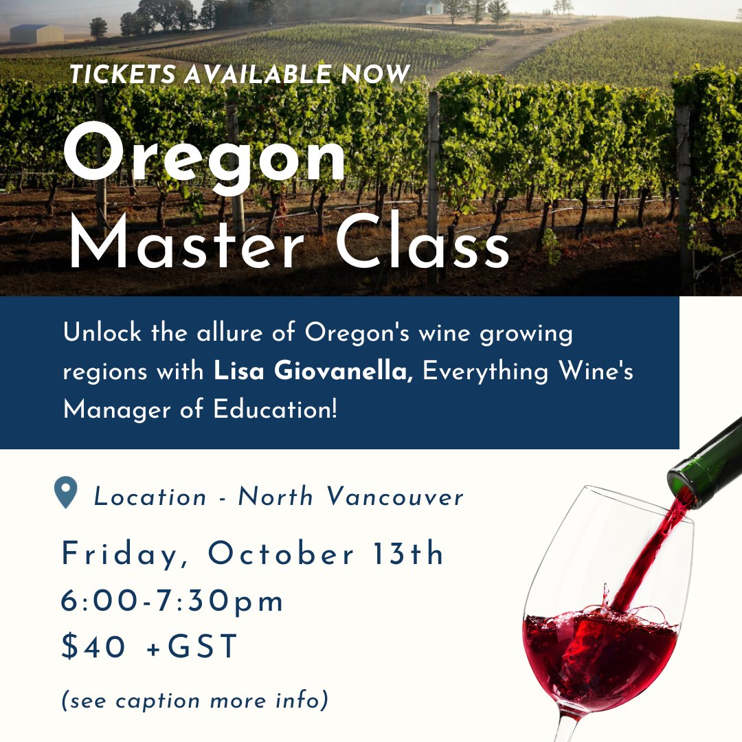 🍂🍷 Join us at our North Van location for delightful wine classroom events! 
Oct 11 ➡️ Fontanafredda Tasting. Discover the rich history of this noble estate and winery.
Oct 13 ➡️Explore Oregon’s winegrowing regions and signature grape varieties.
