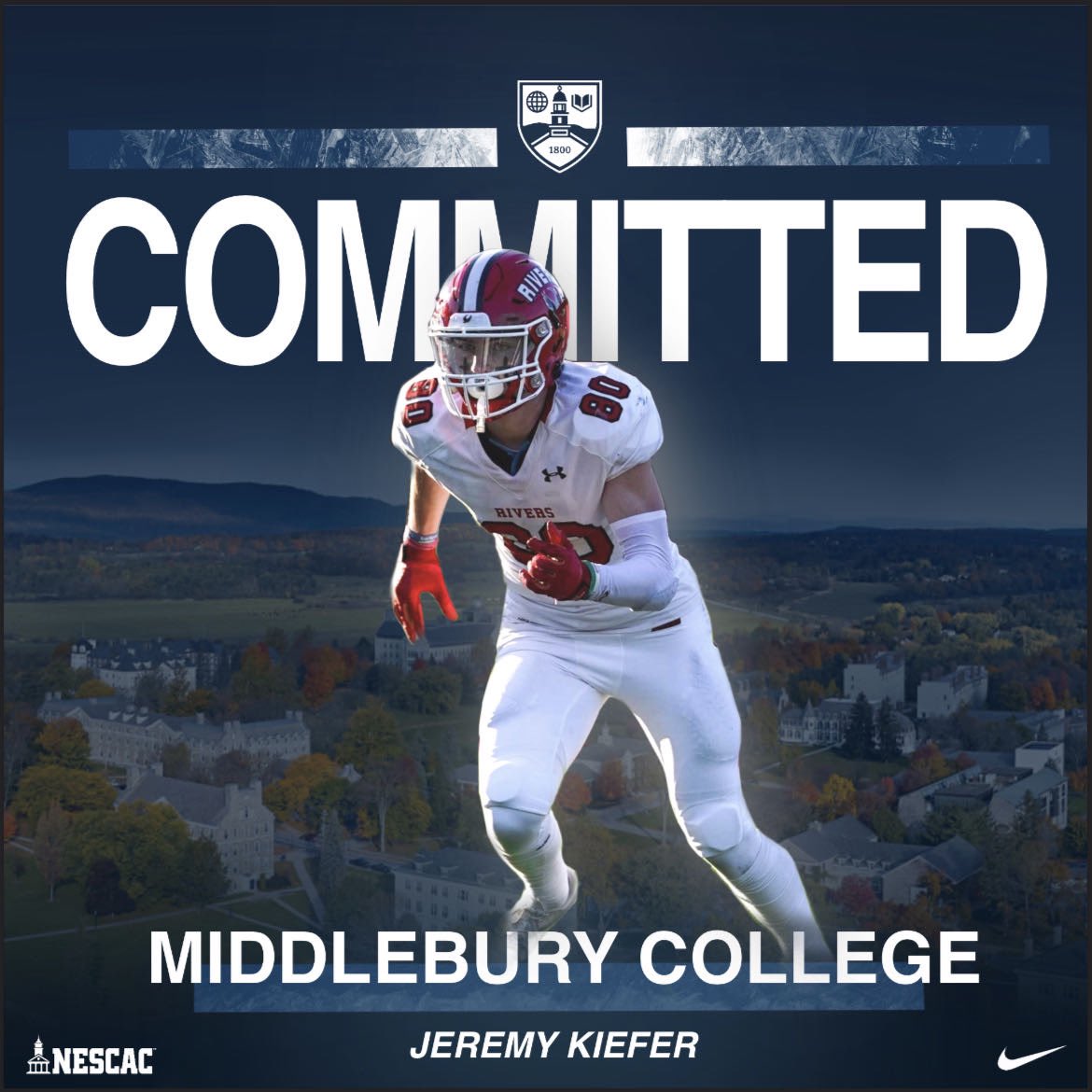 I’m extremely blessed to announce my commitment to the admissions process at Middlebury College! I want to thank God, my family, coaches, teachers, and friends for helping me through this process. Go panthers!
<a href="/RiversAthletics/">Rivers Athletics</a> <a href="/Coach_RanddyL/">Randdy Lindsey</a> <a href="/MiddFBMandigo/">Doug Mandigo</a> @MiddCoachCarr