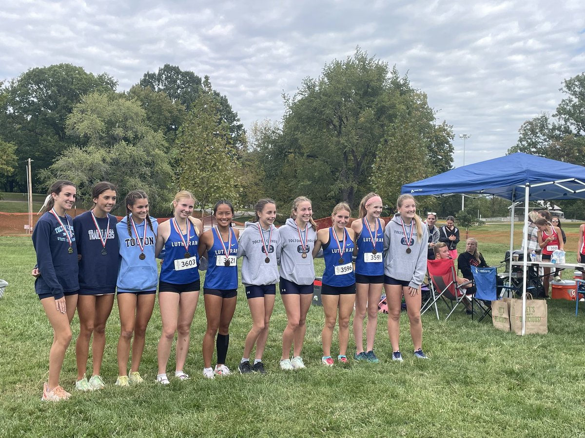 All-Conference XC runners. Ladies place 2nd as a team. Madalyn,Grace, Hayley, and Olivia are awarded All-Conference honors.