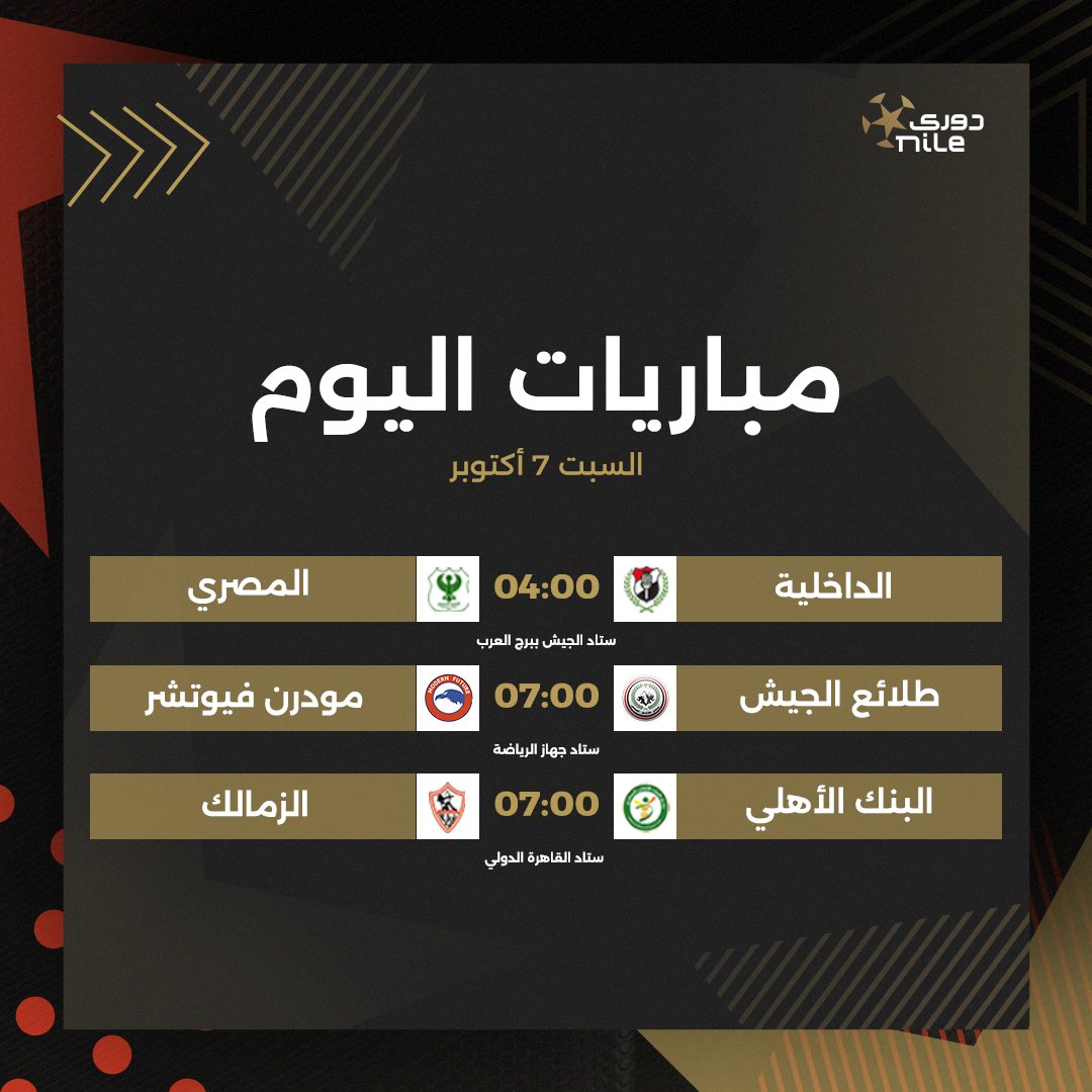 اليوم الثالث من الجولة الثالثة 3️⃣

إليكم موعد مباريات اليوم من #دوري_nile 🗒

#رابطة_الأندية_المحترفة