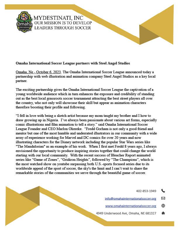 OmahaISL's tweet photo. Omaha International Soccer League and Steel Angel Studios announce exciting partnership. https://t.co/JvQbF9BLBf
