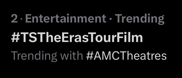 DickTugging's tweet photo. #TSTheErasTourFilm #AMCTheatres is number 2 on Twitter trends.
Surely that should be a #Num1 ? https://t.co/dFn1cmoczH