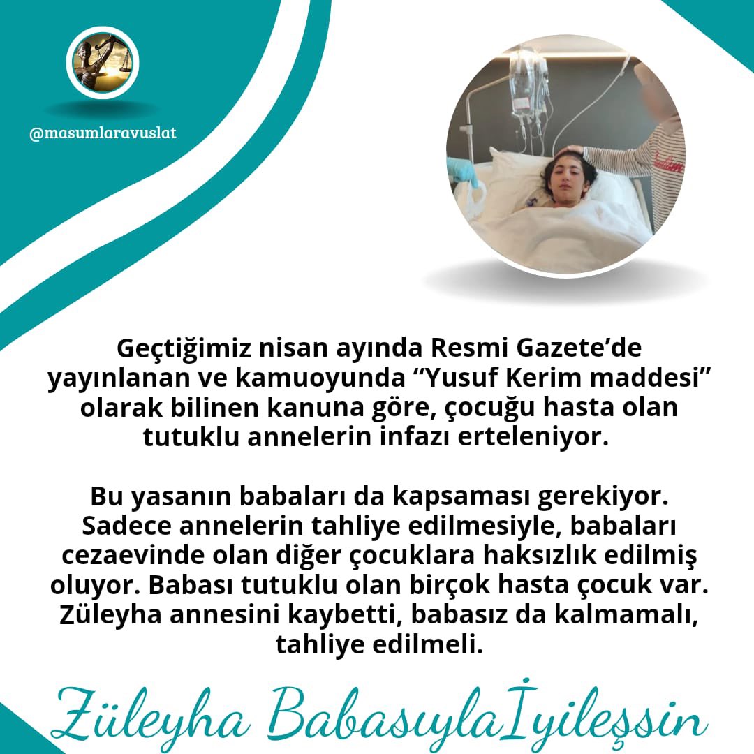 Lütfen!
Teker teker masum çocuklar uçup gidiyor.
Züleyha'nın sonu Ahmet gibi, Yusuf gibi olmasın. 

Züleyha Babasıylaİyileşsin