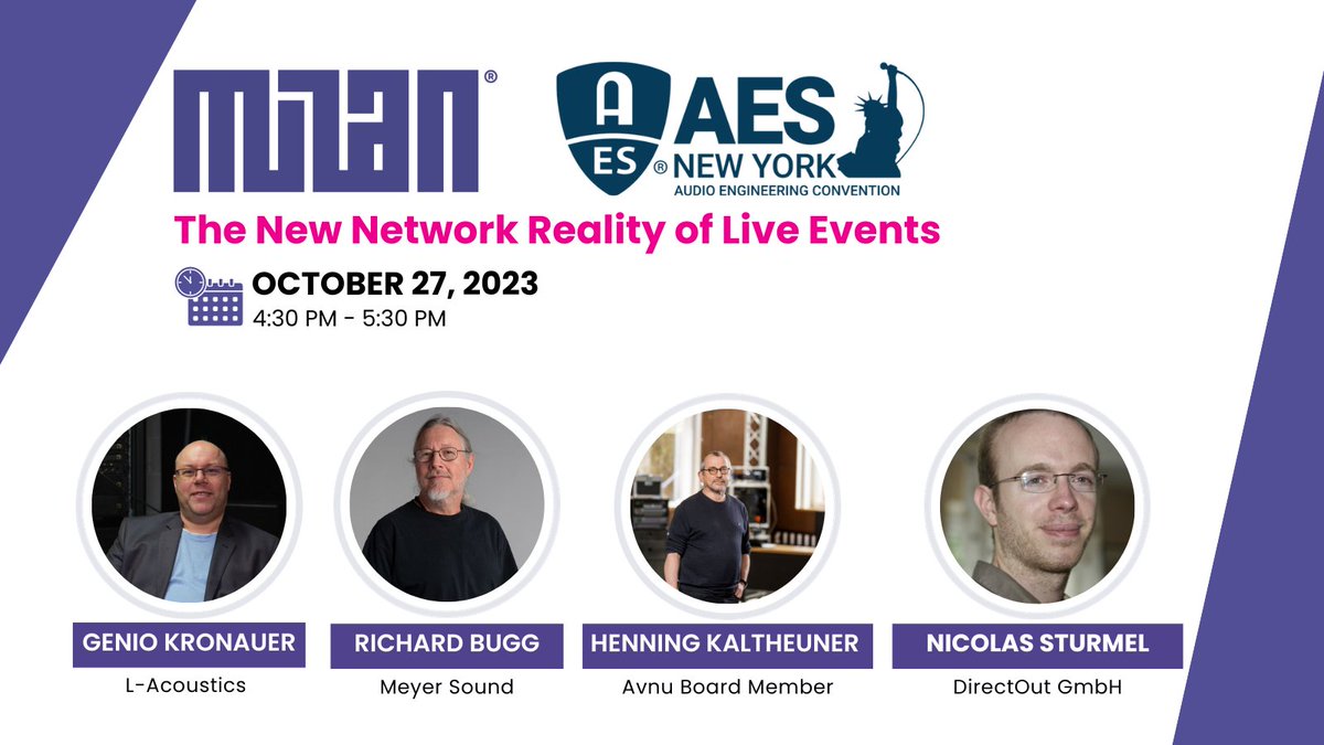 Discover the power of #MilanAVB in revolutionizing networked audio applications. Join us during #AESshow as we delve into network convergence, openness, and interoperability in live events. 

<a href="/AESorg/">Audio Engineering Society</a> 
aesny23.sched.com/event/1Rhwk/th…