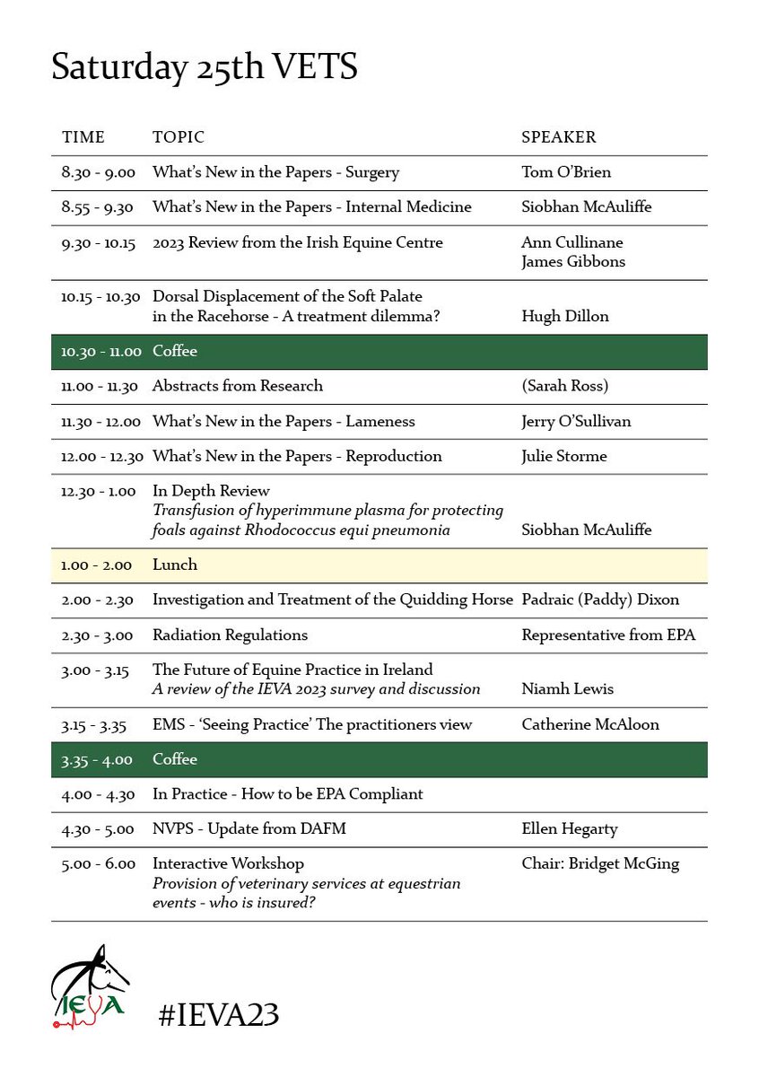 Irishequinevet's tweet photo. Tickets on sale soon- Equine CPD event of the year! #IEVA23 Vets. Nurses. Students. Specialists. Mixed animal vets. All welcome and something for everyone 🐴 https://t.co/cS8pzohhbF