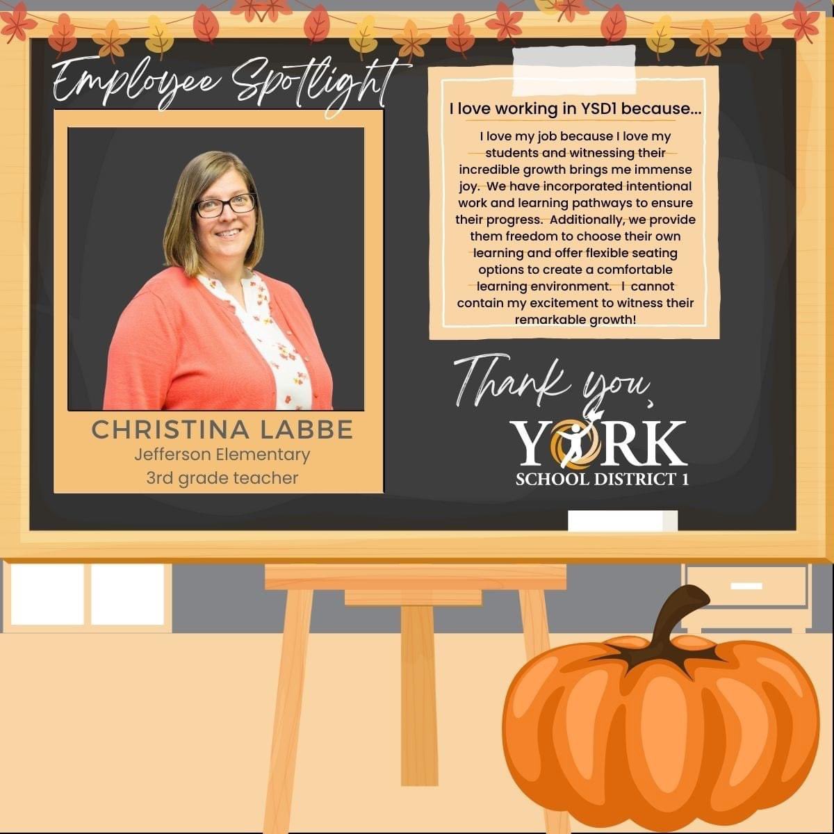 We are thrilled to embark on a journey of showcasing our exceptional employees across York School District 1 and sharing why they love their job.  We invite you to join our team and be a part of this incredible community we call York.  #yorkONEwon  #connectedasONE #theYorkway