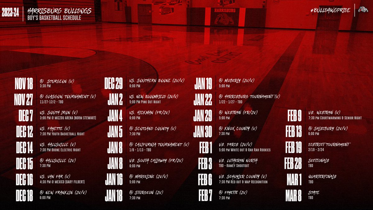 Harrisburgath's tweet photo. 🚨Schedule Release🚨

Here is the 2023-24 Harrisburg Bulldogs high school basketball schedule for the boys!!! #BulldawgPride @harrisburgr8 @HburgBoosters @TheSteveCombs @KFish415 @Vdebs15 https://t.co/1zlHyU538e
