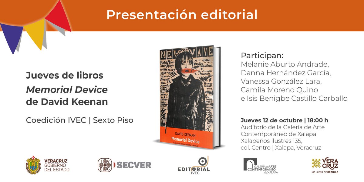 GACXalapa's tweet photo. ¡Que nunca se acaben los #JuevesDeLibros! 📚🥳
Memorial Device, es un libro profundo y trágico, que capta las dificultades sociales de los míticos ochenta.
Coeditado por #EditorialIVEC y @EdSextoPiso.
🗓 12 de octubre
🕕 18:00 h
@IVECFerias https://t.co/vp8YrCTP1r