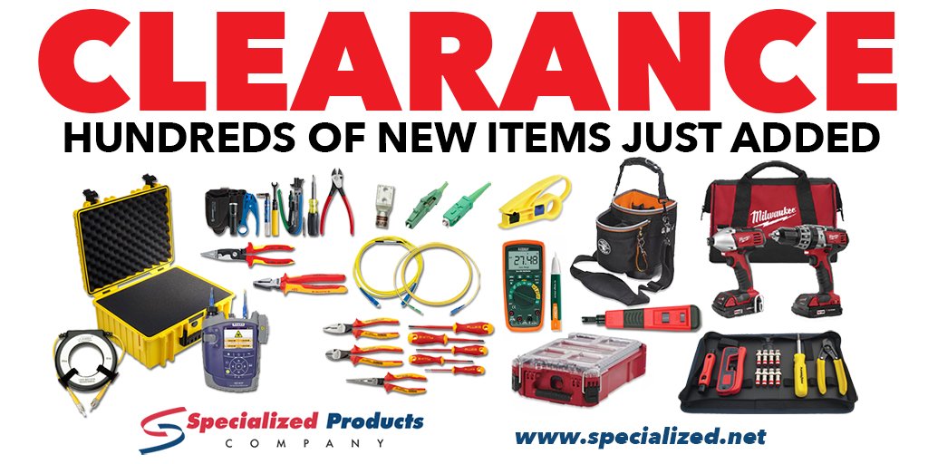spctools's tweet image. The BIG Clearance Event! Shop now at specialized.net !!! New products added to every category -
* Fiber Optic
*Test Equipment
*Tools
*1000V Insulated Tools
*MRO Supplies
*Tool Kits &amp;amp; Cases
#clearance #fiberoptictest #discounttools