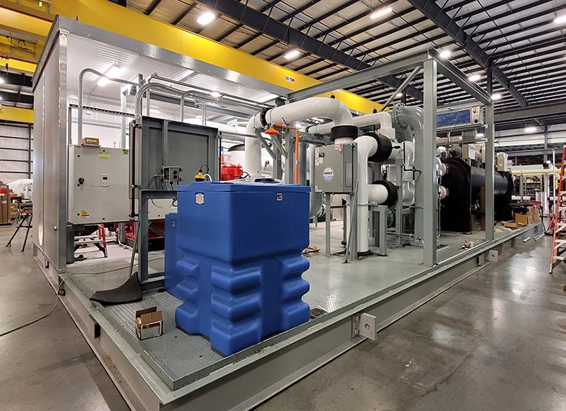 Systecon_Inc's tweet photo. On the production floor: Phase 3 of a modular #chillerplant for a data center. Components include Systecon’s #VariPrime® #chilledwatersystem (1800 GPM), condenser water system (4100 GPM), piping, VFDs, controls, and enclosure. #factorybuilt #modularutiltysolution #multiphasebuild https://t.co/lPoCF9jJhp
