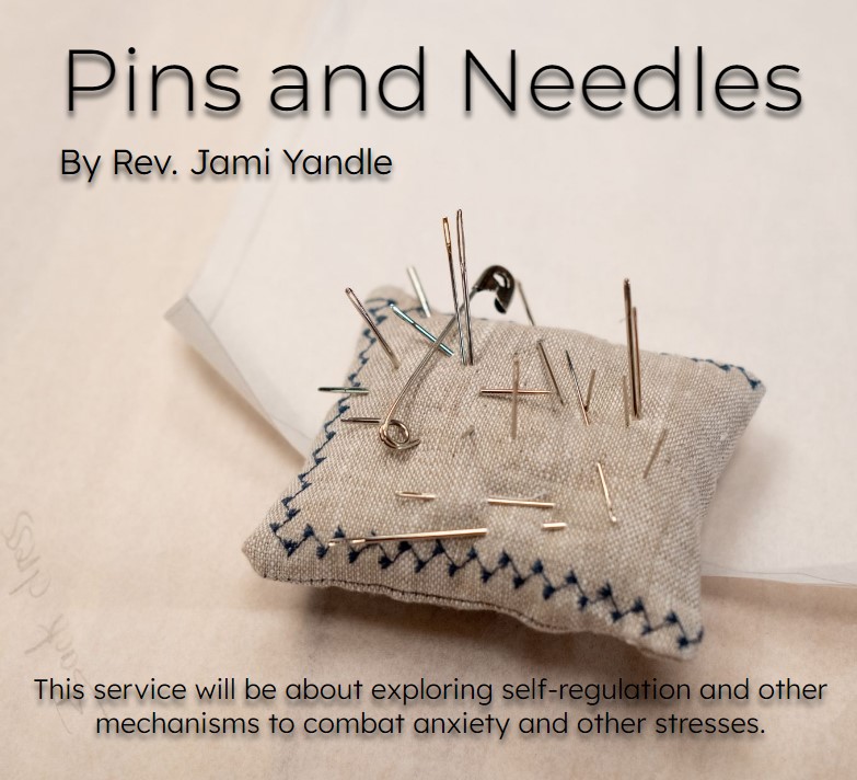 SanGabrielUU's tweet photo. "Pins and Needles" by Rev. Jami Yandle

This service will be about exploring self-regulation and other mechanisms to combat anxiety and other stresses.

#sguuf #pinsandneedles #anxiety #stress #exploring #selfregulation #sundayservice #reverend #jamiyandle #sangabrieluu #uu https://t.co/hA8ARNSy5n