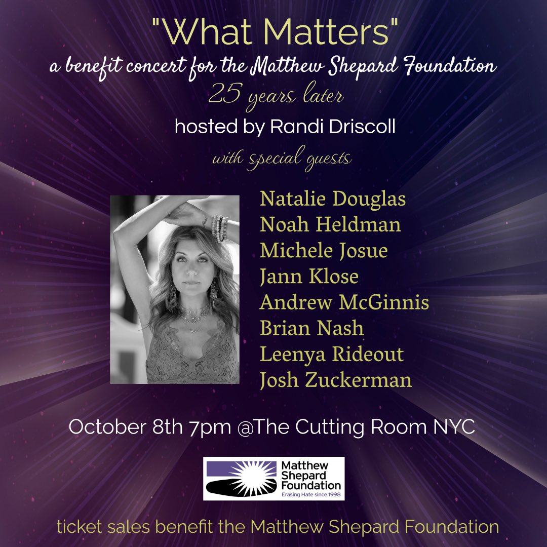 Sunday evening, I return to the The Cutting Room NYC for a beautiful event benefitting the Matthew Shepard Foundation. I’ll be joined by this wonderful group of talented artists (plus a few surprises) 💜 grab your tickets now, and help us “erase hate”