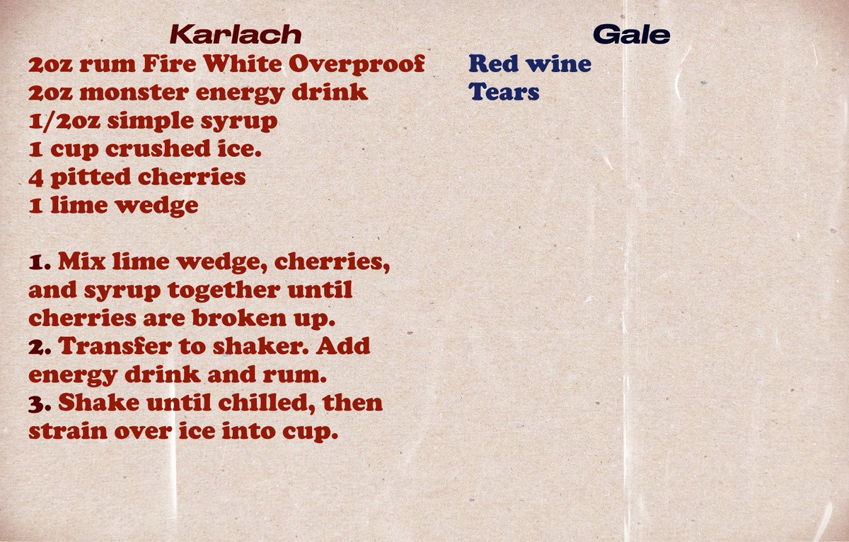 KcrossvineA's tweet photo. (oops forgot to share these here) i have bg3 brainrot and made a bunch of cocktail recipes for each companion. Teehee!
#BaldursGate3 #Astarion #Shadowheart #Karlach https://t.co/IsuswBW1Rq