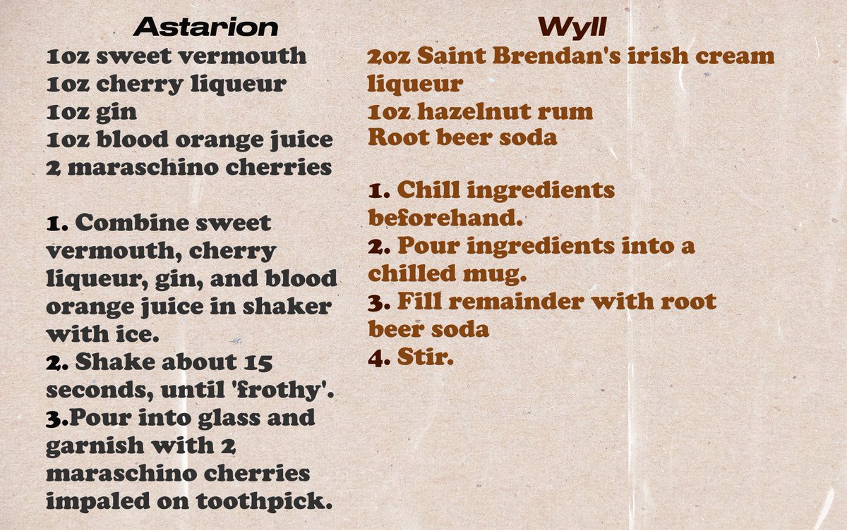 KcrossvineA's tweet photo. (oops forgot to share these here) i have bg3 brainrot and made a bunch of cocktail recipes for each companion. Teehee!
#BaldursGate3 #Astarion #Shadowheart #Karlach https://t.co/IsuswBW1Rq