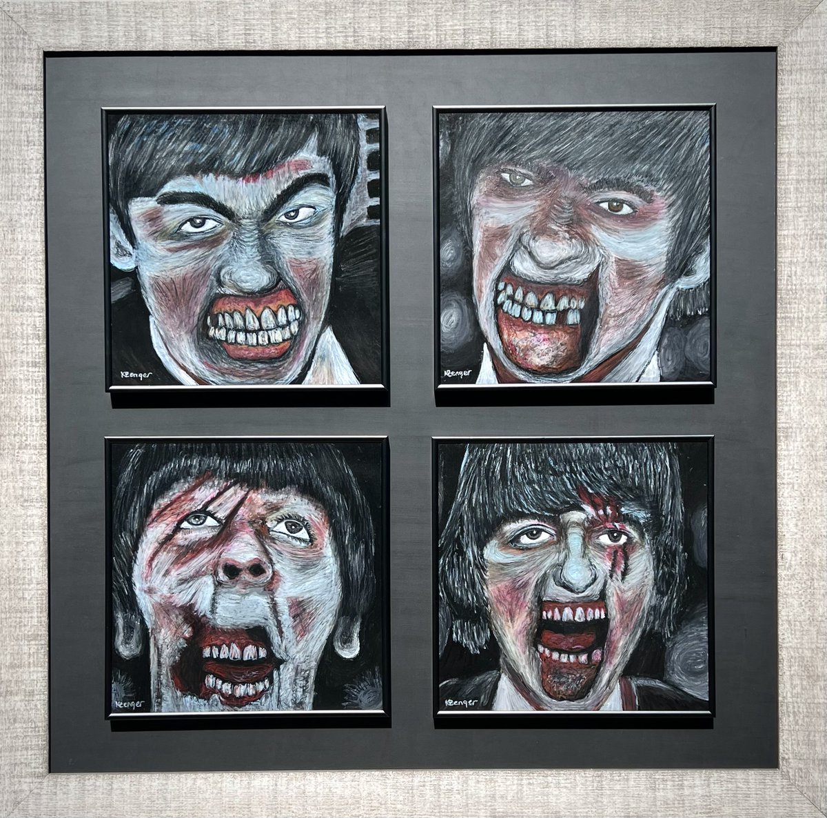 It's been a gory night of fright
And we've been lurkin' like undead
It's been a hard day's night
We should be sleepin' in our tomb instead
But when we feast upon your brain
We forget all the pain
It makes us feel alright 
#Beatles #Kenzengerart instagram.com/kenzengerart/