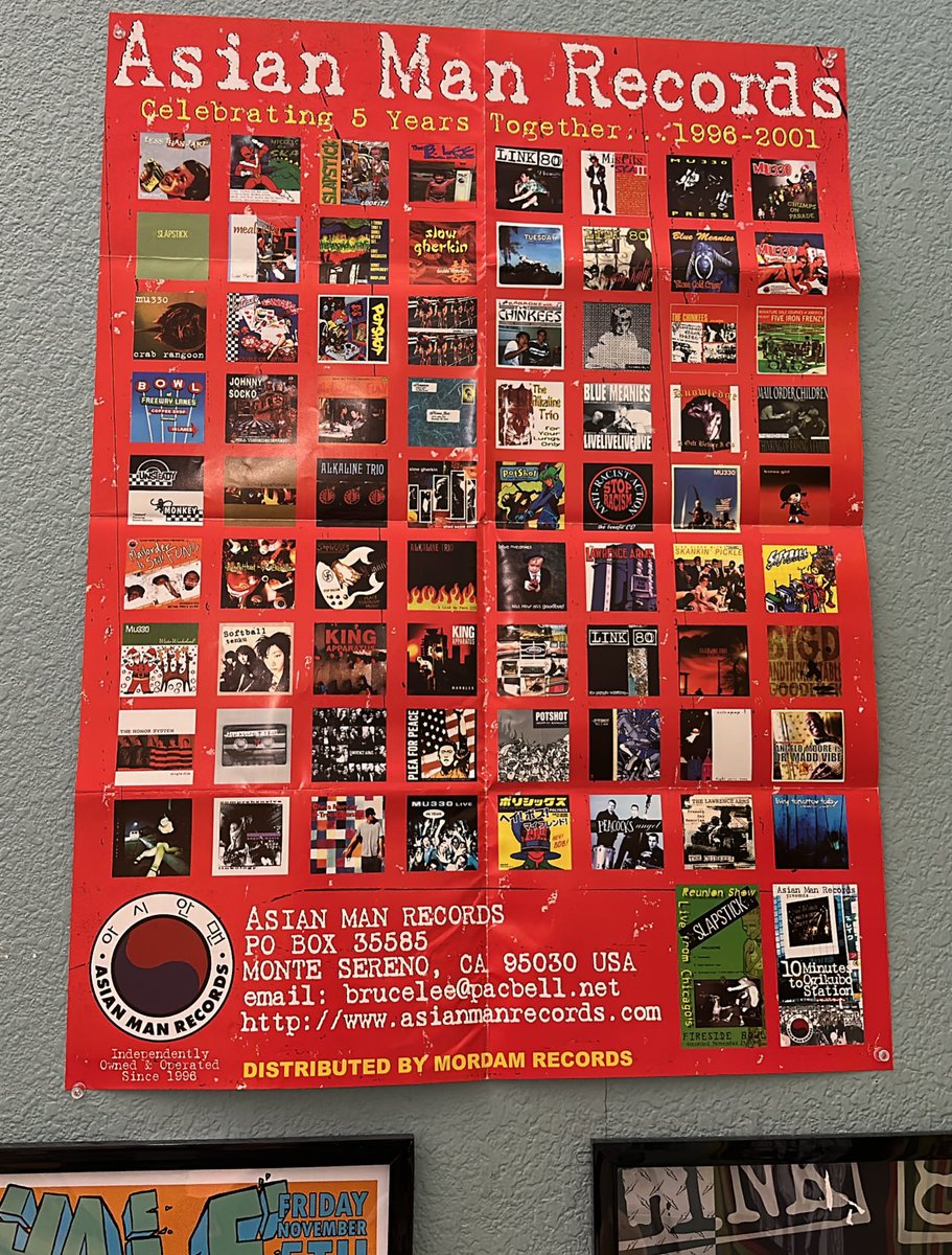 Looking at this poster on my wall of @asianmanrecords at five years and remembering how established and important the label felt in 2001, and now thinking the same of @BadTimeRec at five years. Makes me really happy for awesome labels, ska, punk, and the bands that make it all.