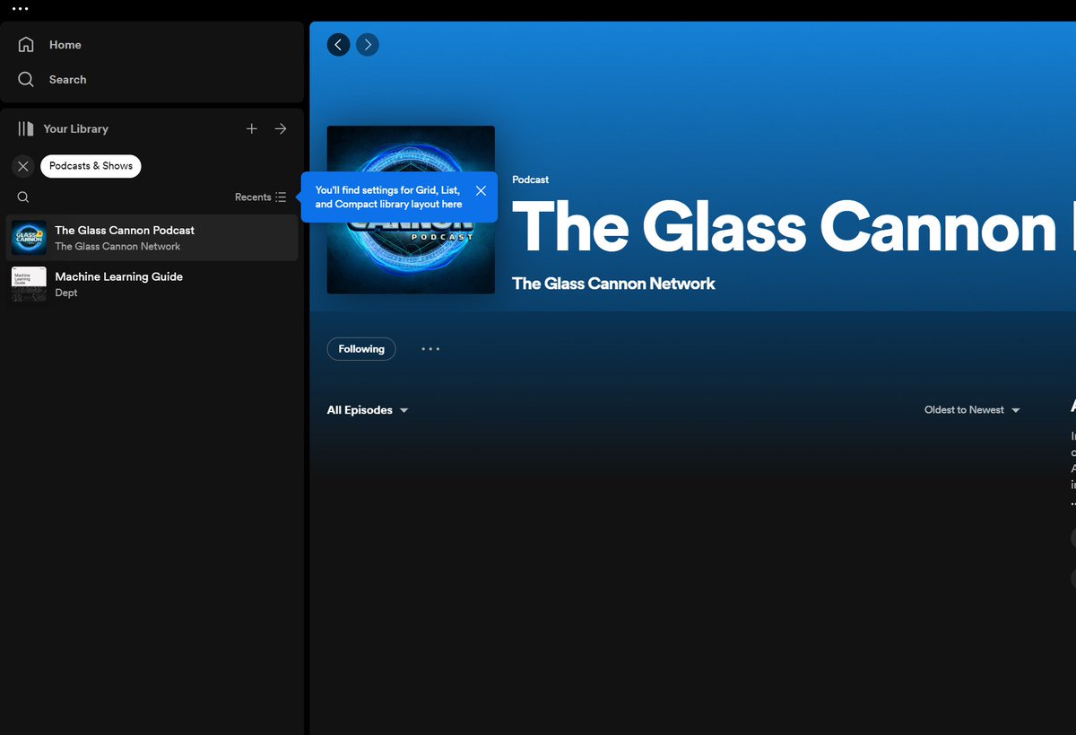 r1885's tweet photo. @glasscannonpod Looks to me like all the episodes from the TGC Podcast have gone from Spotify. The channel is still there but all else is goneburger! Half way through C2E4 https://t.co/GtdVbnsU0c