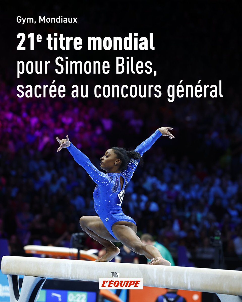 Déjà titrée par équipes mercredi, Simone Biles s'est offert un 21e sacre mondial ce vendredi à Anvers (Belgique) en dominant le concours général : ow.ly/c0E550PU8je