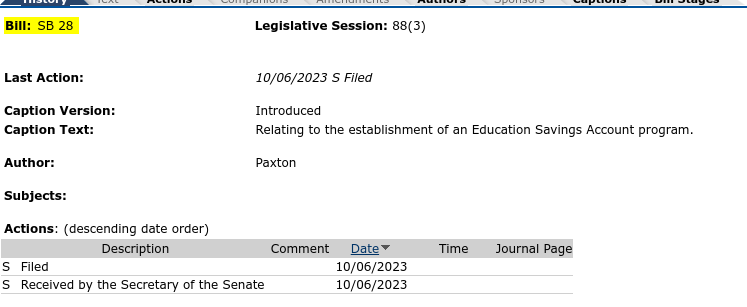 CameronSAbrams's tweet photo. NEW: First Education Savings Account bill filed by @AngelaPaxtonTX #SB28 #txlege https://t.co/fInOYYmnps