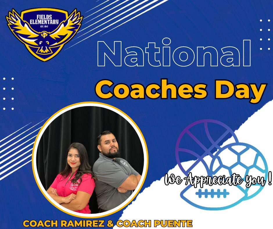 🏆 Happy National Coaches Day! 🙌 Thank you for inspiring and motivating our Falcons everyday!!!💪👏 #NationalCoachesDay  #CoachingHeroes #FieldsInspires