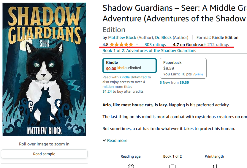 Hi, everyone! I just noticed that the first book of the Shadow Guardians series has over 300 reviews on Amazon and over 200 on Goodreads! I really appreciate all the love for this non-Minecraft book. If you haven't already read it, you can get a copy here: amazon.com/dp/B09Q1YF4YR/
