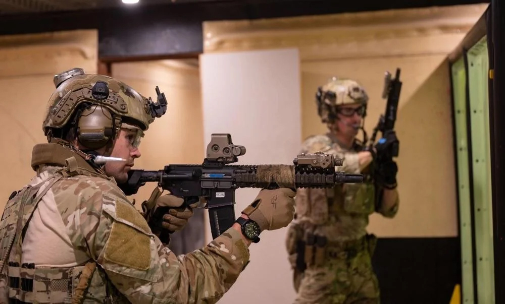 U.S. Naval Special Warfare (NSW) personnel shoot simulated targets while rehearsing close quarter combat scenarios. #nsw #navalspecialwarfare #usnavy #military