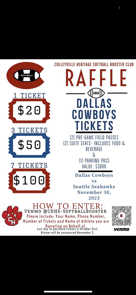 Please go support <a href="/chhs_softball/">CHHS Softball</a> and <a href="/dallascowboys/">Dallas Cowboys</a> by getting yourself a ticket #softball Just venmo the <a href="/chhs/">MICHAEL GAY</a>-softballbooster Include your name,phone number, number of tickets and the players name your donating on your behalf-Melia Lindsey