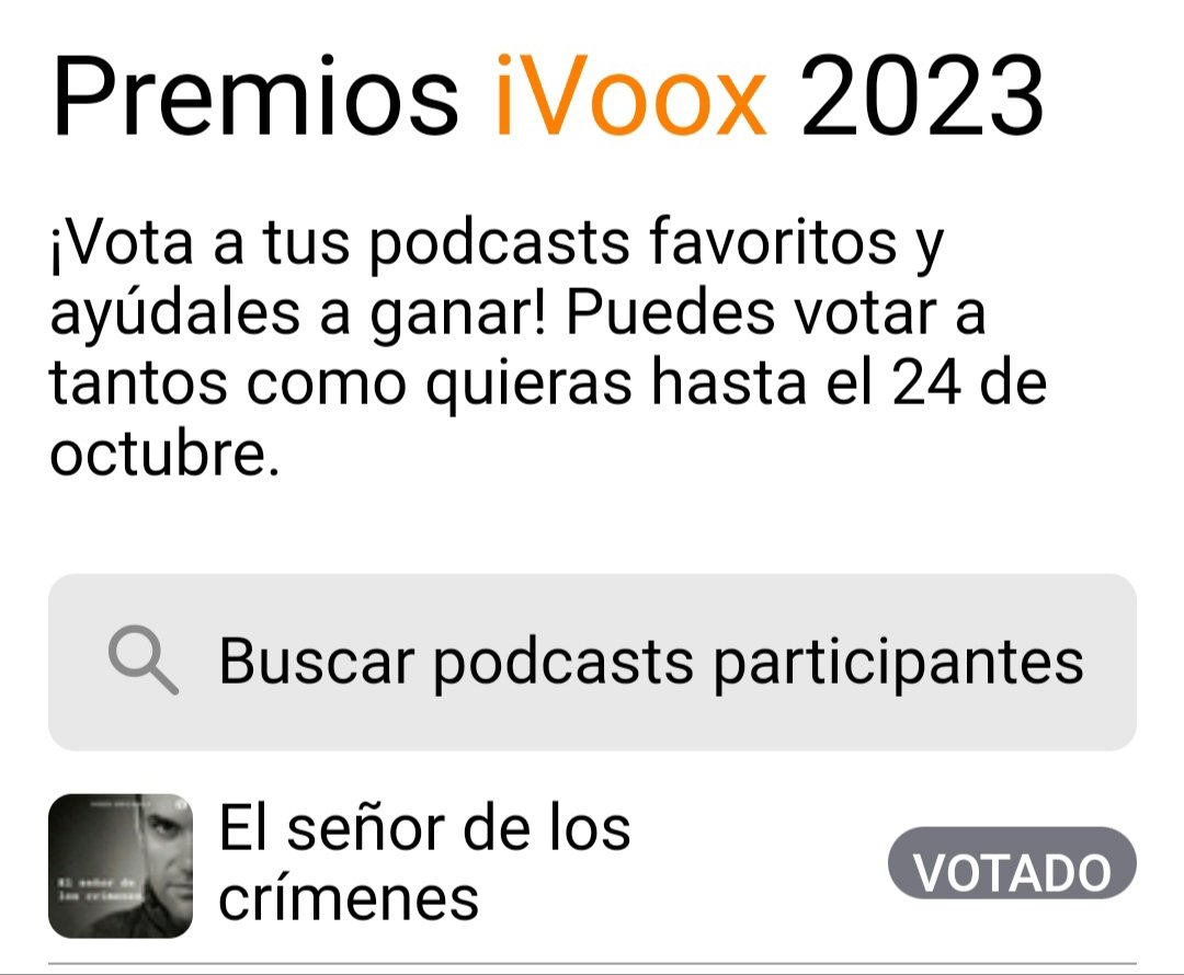AntoniaPQ's tweet photo. @FPCaballero Suerte amigo!! #PremiosiVoox2023 #Elseñordeloscrímenes https://t.co/9lXTeYrsPV