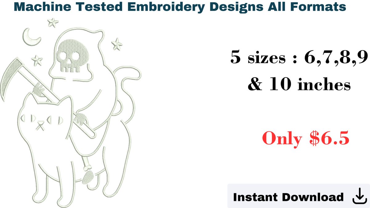 Buy Now from our etsy store :- etsy.com/listing/124878…?
𝐅𝐨𝐫 𝐂𝐮𝐬𝐭𝐨𝐦 𝐃𝐢𝐠𝐢𝐭𝐢𝐳𝐢𝐧𝐠 : 
📧Sales@lasvegasdesignsusa.com
#embroiderydesign #embroideryfiles #Halloweencat #halloweendesigns #digitalembroidery #machineembroidery #customdigitizing #logodigitizing #ghostcat