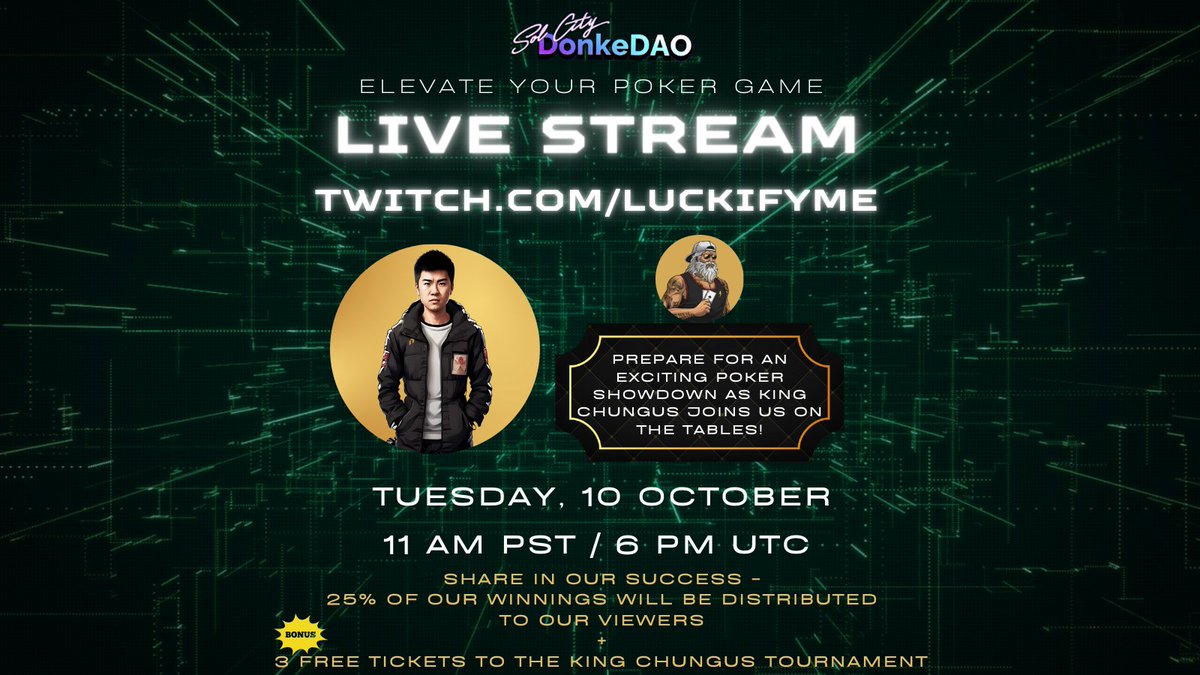 Join us next Tuesday for more #intuitive insights into the realm of #Poker and Human Nature.  Come to learn, stay to #win.  <a href="/KingChungusNFTs/">King Chungus | MYROs NFT - Aion Poker</a> will be joining us for this exciting showdown!  🚨#Giveaways 🚨

#psychic #tarot #free #pokergame #energy 

Join the Action @DonkedaoScpc