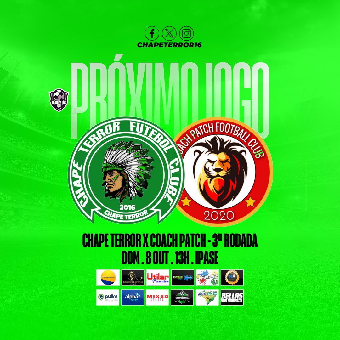 ANOTA AÍ!

Domingo tem Chape 💚🤍 Hora de se recuperar do tropeço na última rodada. 

O adversário é o Coach Patch, às 13h, no campo do Ipase. 

Vamo Vamo Chape 🦇