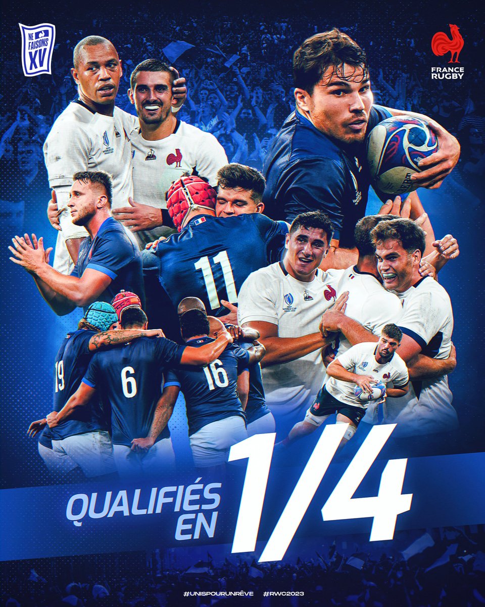 🔜🇫🇷 DIRECTION 𝐋𝐄𝐒 𝐐𝐔𝐀𝐑𝐓𝐒 ! 😍 #UnisPourUnRêve #XVdeFrance #RWC2023