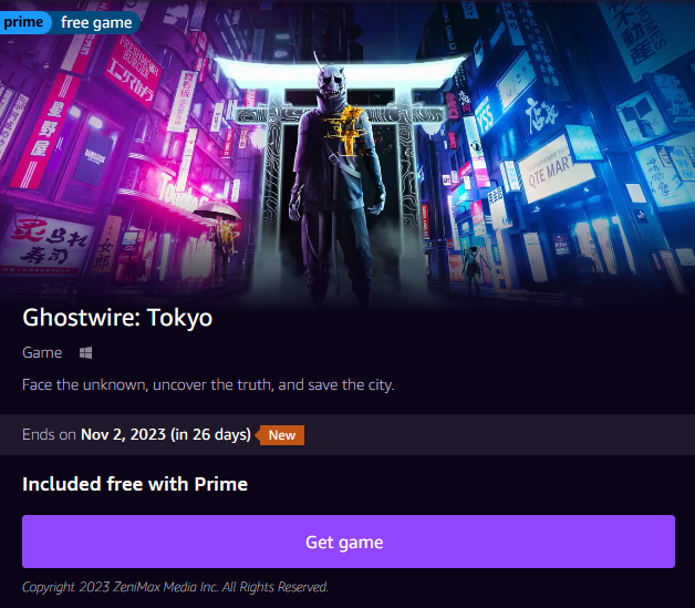 DescuentosRata's tweet photo. Al tener Prime Gaming pueden canjear el GhostWire: Tokyo en la Epic Game Store hasta el 2 de noviembre! 

Con Prime Video también tienen Prime Gaming
➡️https://t.co/VjkH70UkVE

➡️ https://t.co/xH2ylVqrP3 https://t.co/HD4CIxdUCw