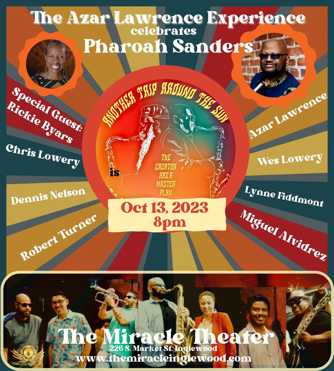 AzarJazz's tweet photo. In one week, legendary saxophonist Azar Lawrence will lead his band in celebration of the late legendary saxophonist and good friend @pharoahsanders1 . #azarlawrence #pharoahsanders
#itsgoingtobehot! #getyourtickets @themiracle
https://t.co/Vr7TCS0v1j https://t.co/4XaUatgTkN