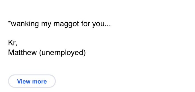 Nothing could be more off a turn off for Mistress than this email !!!!!! 🤢🤢🤢🤢 https://t.co/u806y3M9W