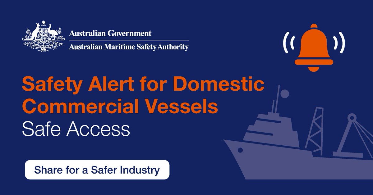 It's a requirement under the National Law to provide safe access to your domestic commercial vessel. 
A lack of safe access is a serious risk to people boarding your vessel. Read our recent safety alert for guidance:  ow.ly/ytCt50PS9QW 
#Amsa #SafeAccess #SafeSeas
