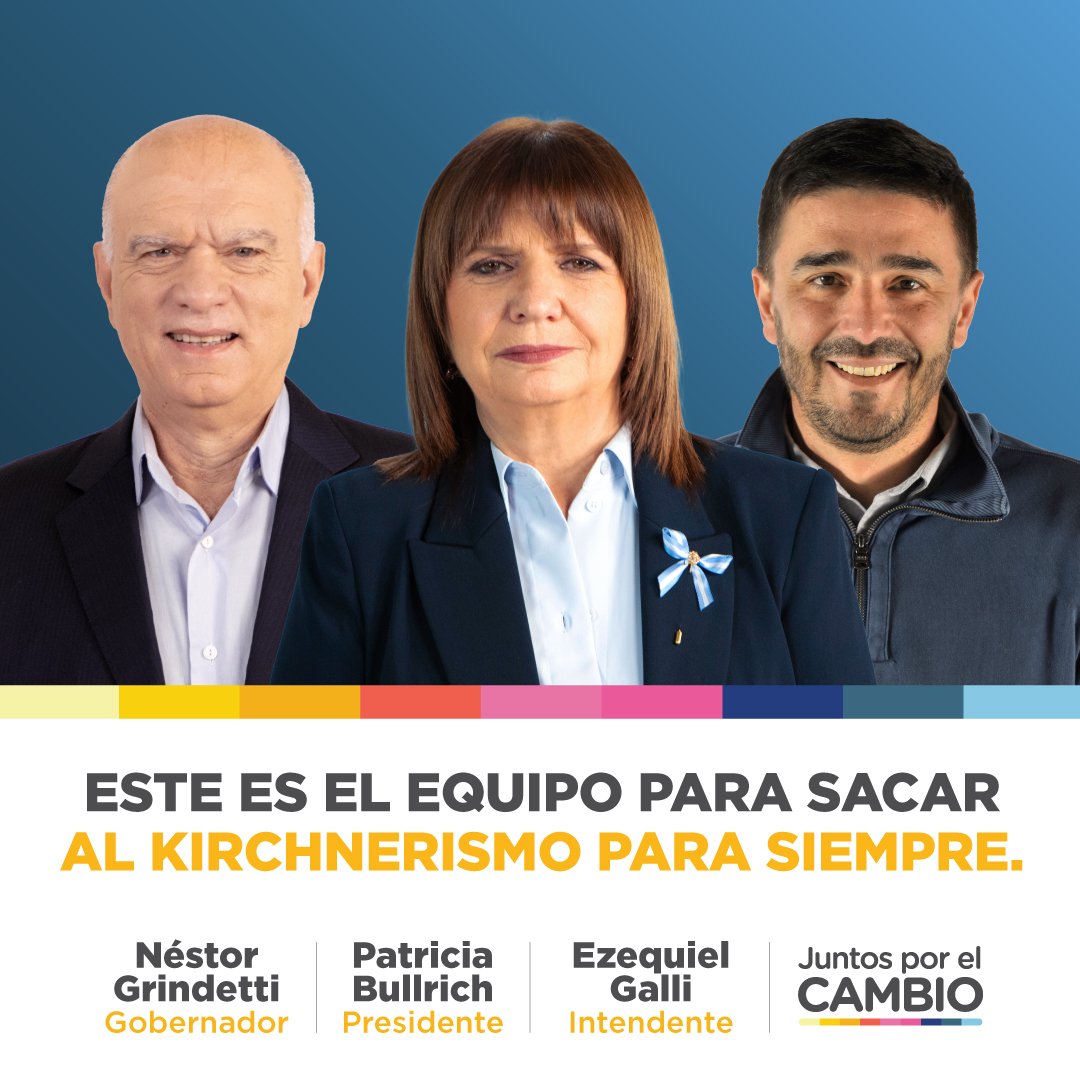 OlavarriaPro's tweet photo. Con @PatoBullrich como presidente, @Nestorgrindetti como gobernador y @galliezequiel como intendente de Olavarría, vamos a sacar al kirchnerismo de Cristina Kirchner y Axel Kicillof de la provincia y del país.
#EsAhora Y es para siempre https://t.co/42H36tReJJ