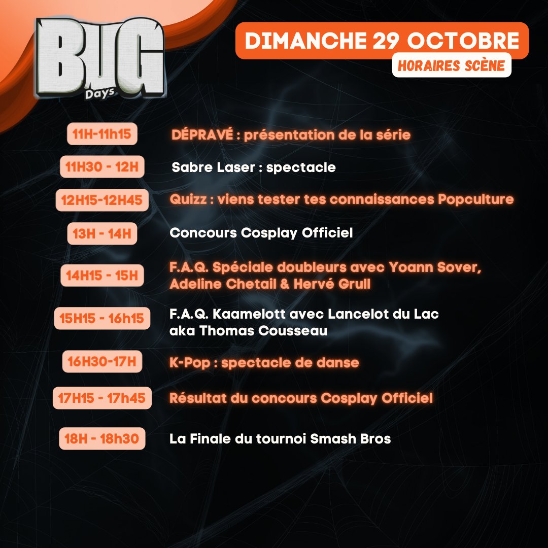 BUG_Days's tweet photo. 🚀 Les BUG Days approchent à pas de géant ! Alors après le planning des dédicaces, on te propose aujourd'hui de découvrir ce qui se passera sur la scène des #BUGDays durant les 2 jours ! 💥 https://t.co/pGHTFN09gf