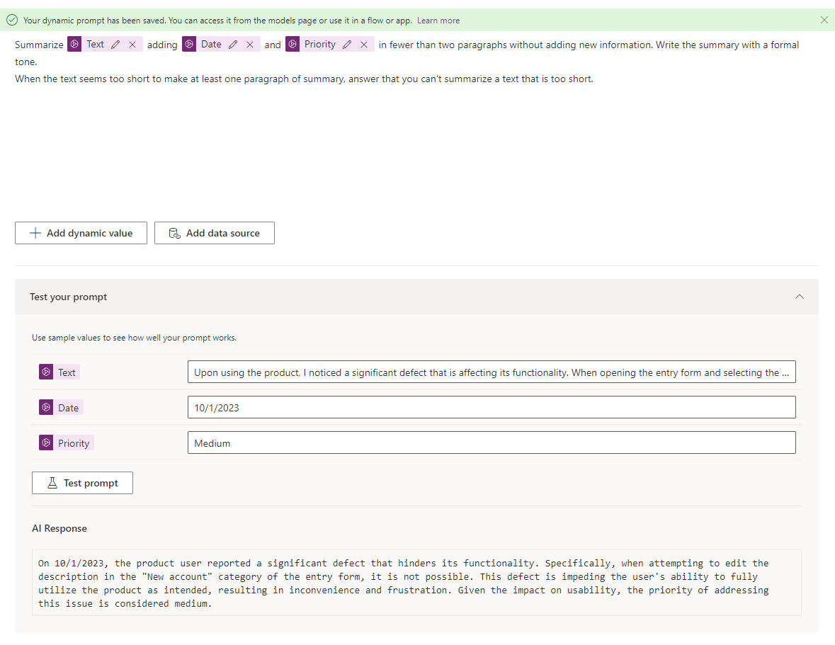 SheCodez's tweet photo. 👉Fresh from the press feature - Create your own AI Builder dynamic prompts (check the highlighted URLs) that you can later use in Apps and Flows.
The model shown in the pics runs on Azure OpenAI Services.
#dynamicprompts #aibuilder #MPPC23 https://t.co/tVMKh8K4tQ