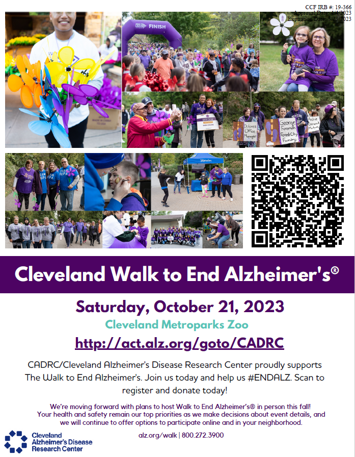 Join the CADRC to Walk to End Alzheimer's. Please consider donating to our team and help us meet our donation Goal!
Donate here:
act.alz.org/goto/CADRC
#alzheimersassociation #cleveland #Walk2EndAlz #CCF #cwru #UHHospitals #cleveland #northeastohio #clevelandcom