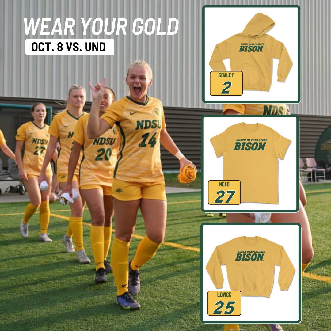 .@NDSUsoccer wants to see 🫵 in gold at Dacotah Field this Sunday. 

Shop now: ndsu.nil.store