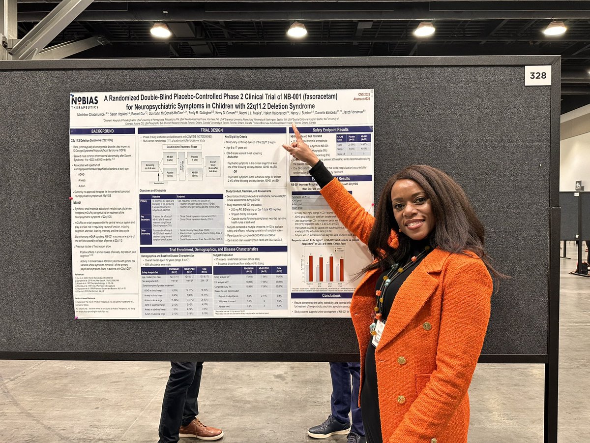 Excited to share the results of Nobias sponsored Phase 2 trial: Title: A Randomized Double-Blind Placebo-Controlled Phase 2 Clinical Trial of Fasoracetam for Neuropsychiatric Symptoms in Children with 22q11.2 Deletion Syndrome
<a href="/ChildNeuroSoc/">Child Neurology Society</a> #CNSAM  <a href="/AANmember/">American Academy of Neurology</a> <a href="/22qFoundation/">22q11.2 Foundation</a>