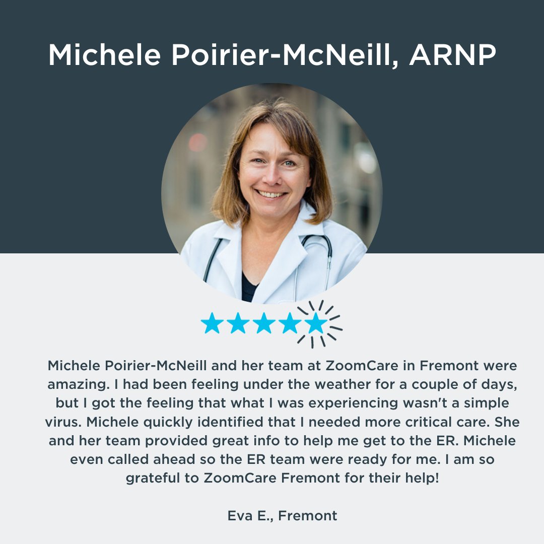Our provider, Michele Poirier-McNeill and our Fremont team were called out in this five-star patient review! We are so grateful for Michele's incredible provider skills and compassion for her patient.

#ZoomCare #PatientReview #BeyondBetter