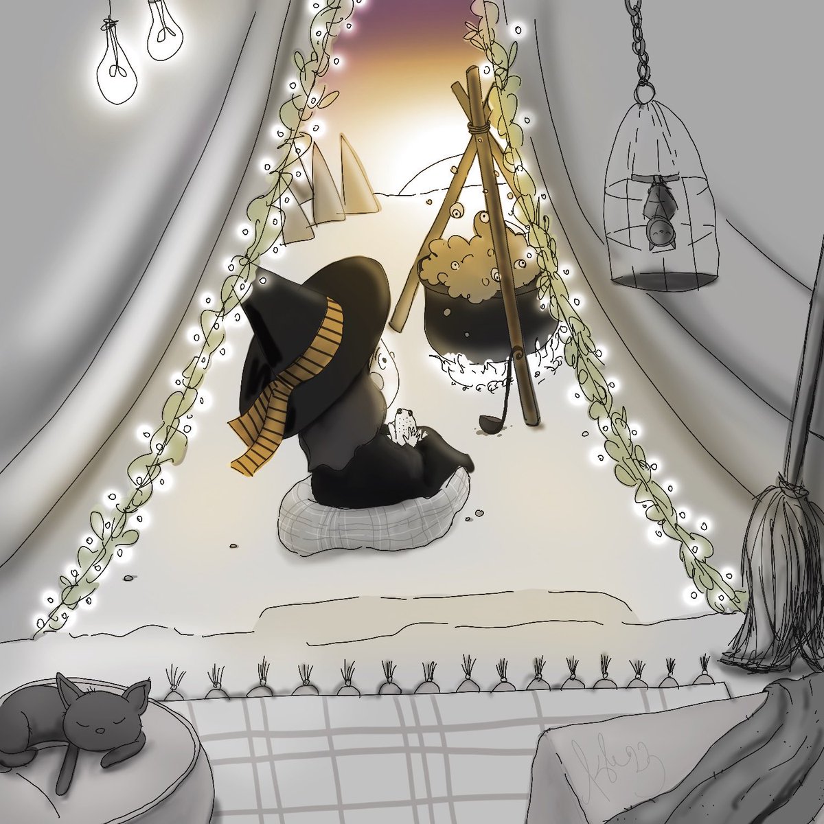 kellie_arted's tweet photo. A little witch glamping.
.
.
.
#inktober #inktober2023 #scbwiArtober2023 #FridayDoodleClub #GhostsnPumpkins #Peachtober23 #kidlit #kidlitart #witch #glamping #digitalart https://t.co/XpfUIqyvyk