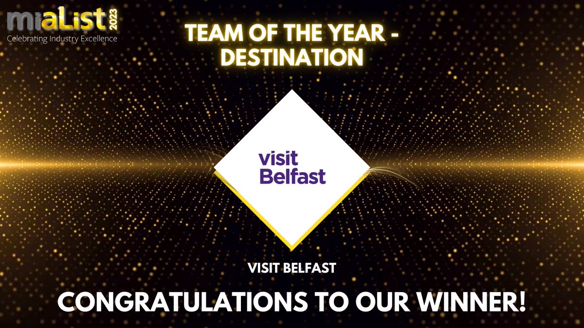 **Team of the Year - Destination** 🌍

🏆 The miaList Team of the Year - Destination is Visit Belfast!

Congratulations to this exceptional team! Stay tuned for more announcements! 🏆✨ 

#miaListAwards #TeamOfTheYear #Destination