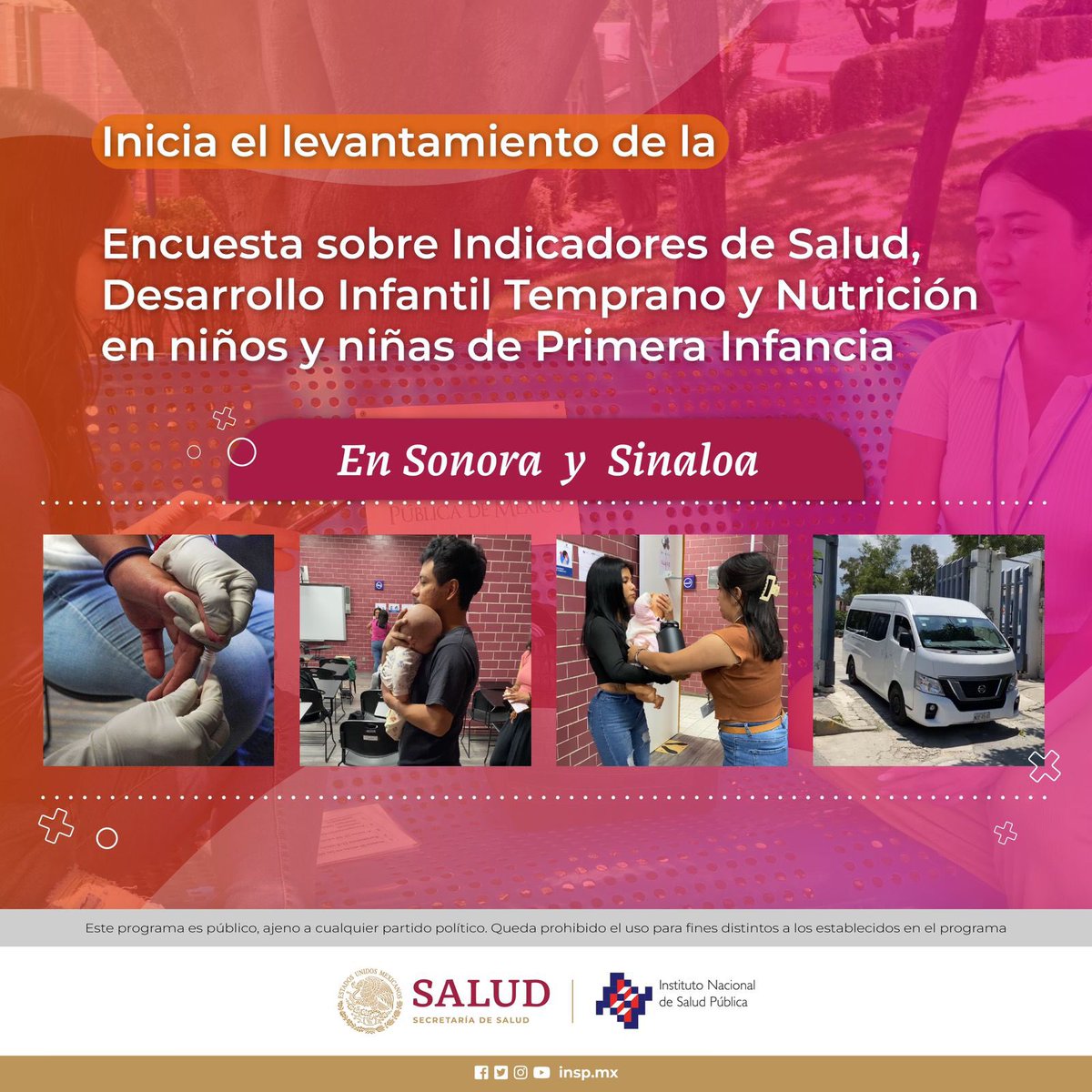 inspmx's tweet photo. A partir del 9 de octubre iniciará el levantamiento de la Encuesta sobre Indicadores de Salud, Desarrollo Infantil Temprano y Nutrición en niños y niñas de Primera Infancia en los estados de Sonora y Sinaloa.

Si tu 🏠 es seleccionado, participa. 📝 https://t.co/JbeEFzJBtZ