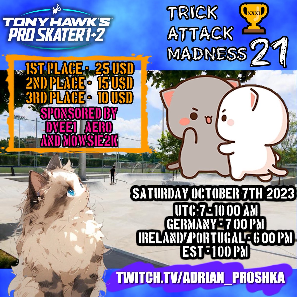 AdrianProshka's tweet photo. Now with larger prizes! Thanks to Mowsie2k
#thps #thps1and2 #tournament #TrickAttack #TonyHawk #skate #SK8 #thpsTournament #twitch #prize https://t.co/4TybE9UHIm