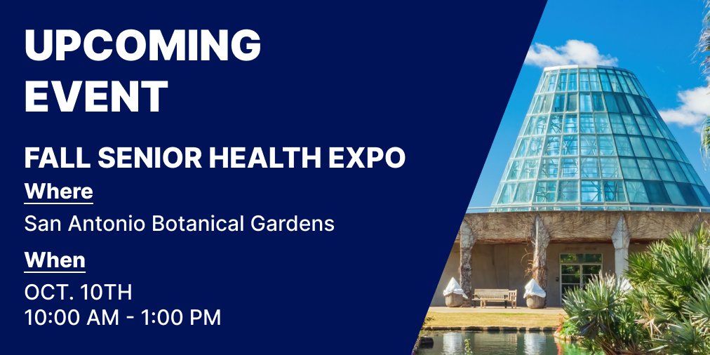 Upcoming Event: Fall Senior Health Expo

BRIO will be at the San Antonio Botanical Garden providing information regarding orthopedic health to the senior citizens in our community. 
Stop by on October 10th from 10:00 AM - 1:00 PM! 

Visit our website: brioresearch.org