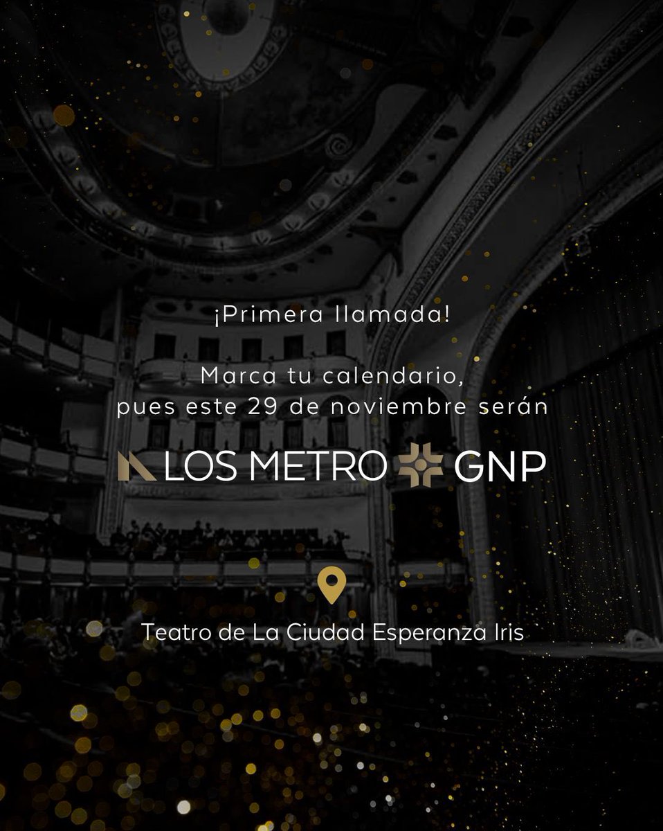 ¡La fecha y el lugar están confirmados! 

Este 29 de noviembre, prepárate para los Metro GNP 2023, que se celebrarán en el Teatro de La Ciudad Esperanza Iris ¡No querrás perdértelo!

¿A quién esperas ver este año?