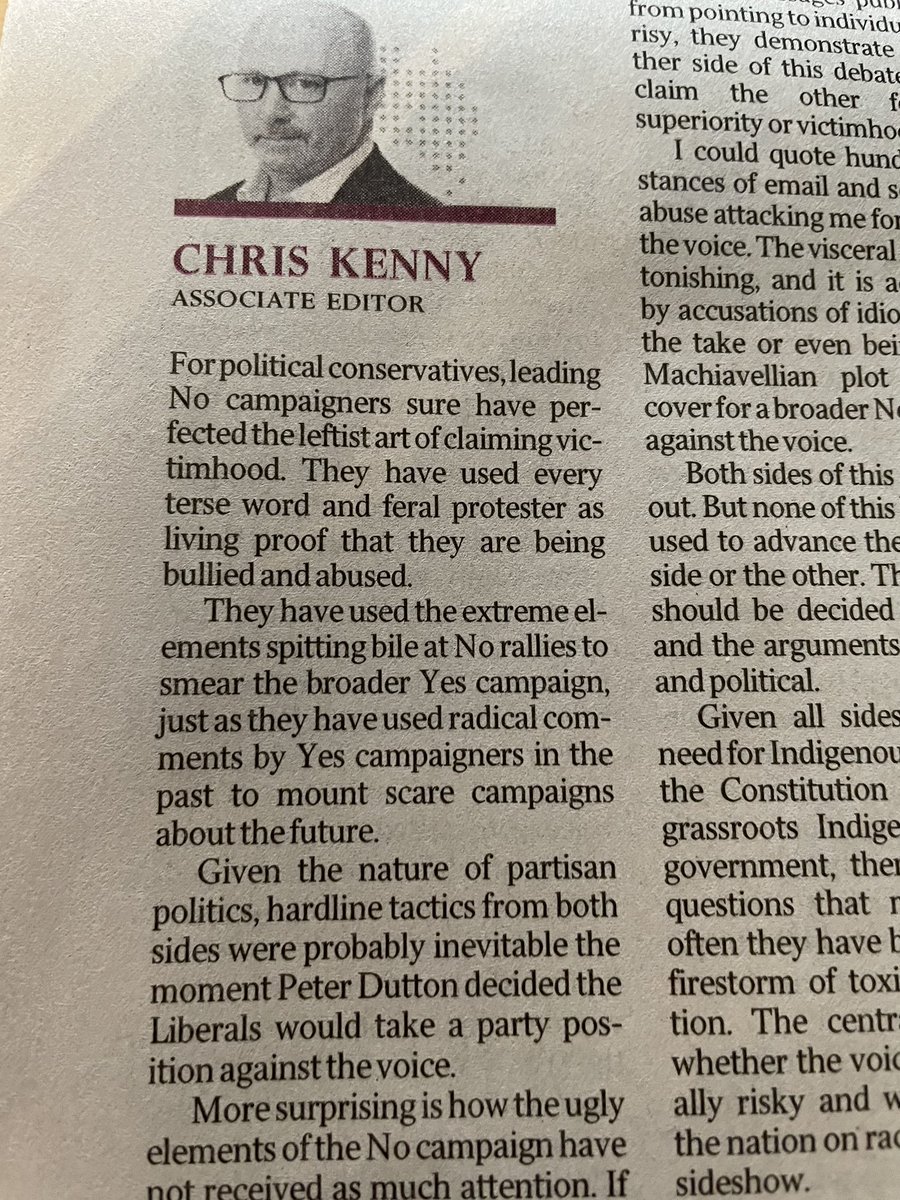 Chris Kenny is right - the No campaigners are constantly playing the victim and it was Dutton’s nasty decision to lock his Federal Coalition into a formal No position that unleashed the beasts of division, misinformation, partisanship, politicisation and prejudice.